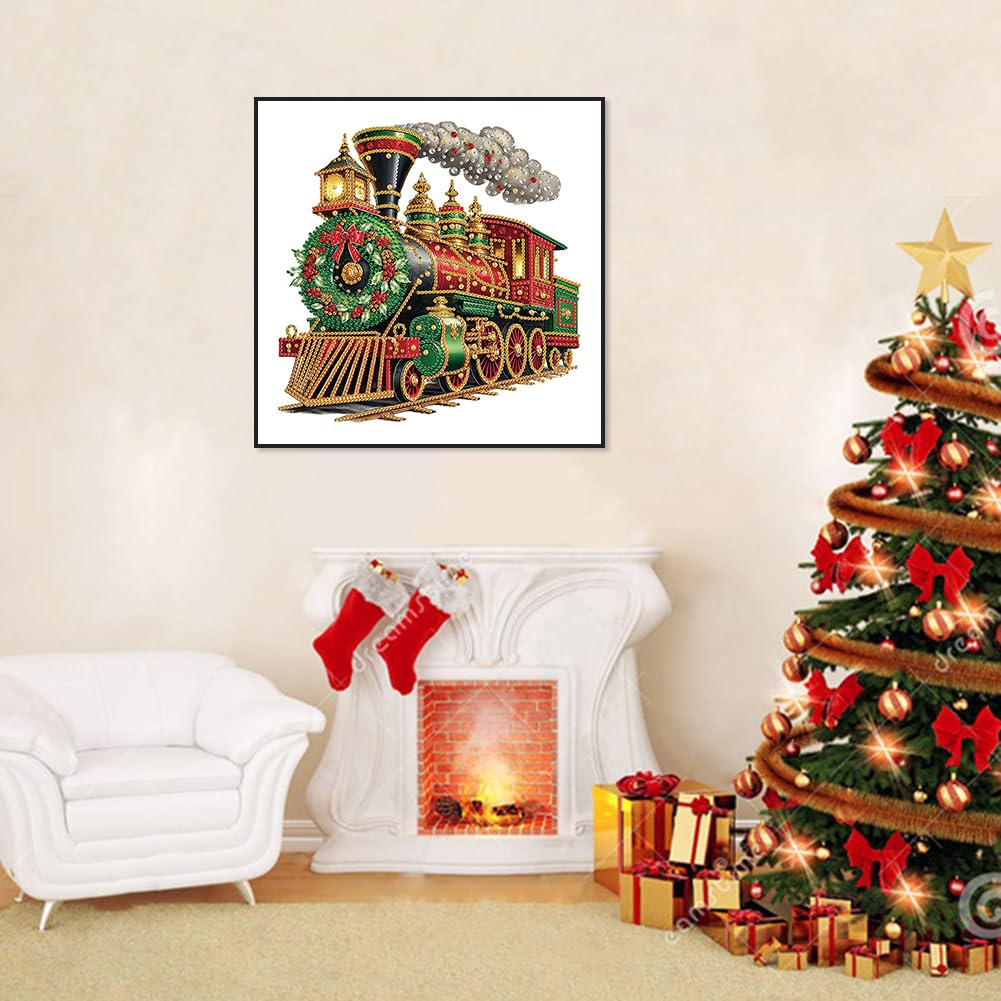 Stalente Diamond Painting Kits for Adults Christmas Train, 5D Special Shape Diamond Art Kits for Beginners, Crystal Rhinestones Diamond Painting for Home Wall Decoration Gift 12×12inch Stalente