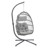 Yechen Egg Swing Chair with Stand, Rattan Wicker Hanging Egg Chair for Indoor Outdoor Bedroom Patio Hanging Basket Chair Hammock Chair with Aluminum Steel Frame, UV Resistant Cushion 350lbs Capacity Yechen