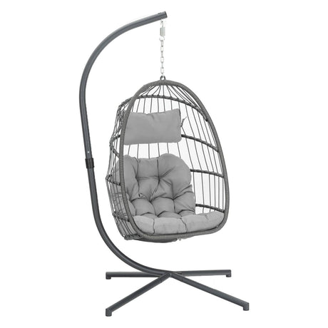 Yechen Egg Swing Chair with Stand, Rattan Wicker Hanging Egg Chair for Indoor Outdoor Bedroom Patio Hanging Basket Chair Hammock Chair with Aluminum Steel Frame, UV Resistant Cushion 350lbs Capacity Yechen