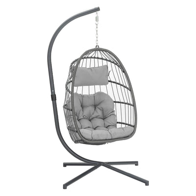 Yechen Egg Swing Chair with Stand, Rattan Wicker Hanging Egg Chair for Indoor Outdoor Bedroom Patio Hanging Basket Chair Hammock Chair with Aluminum Steel Frame, UV Resistant Cushion 350lbs Capacity