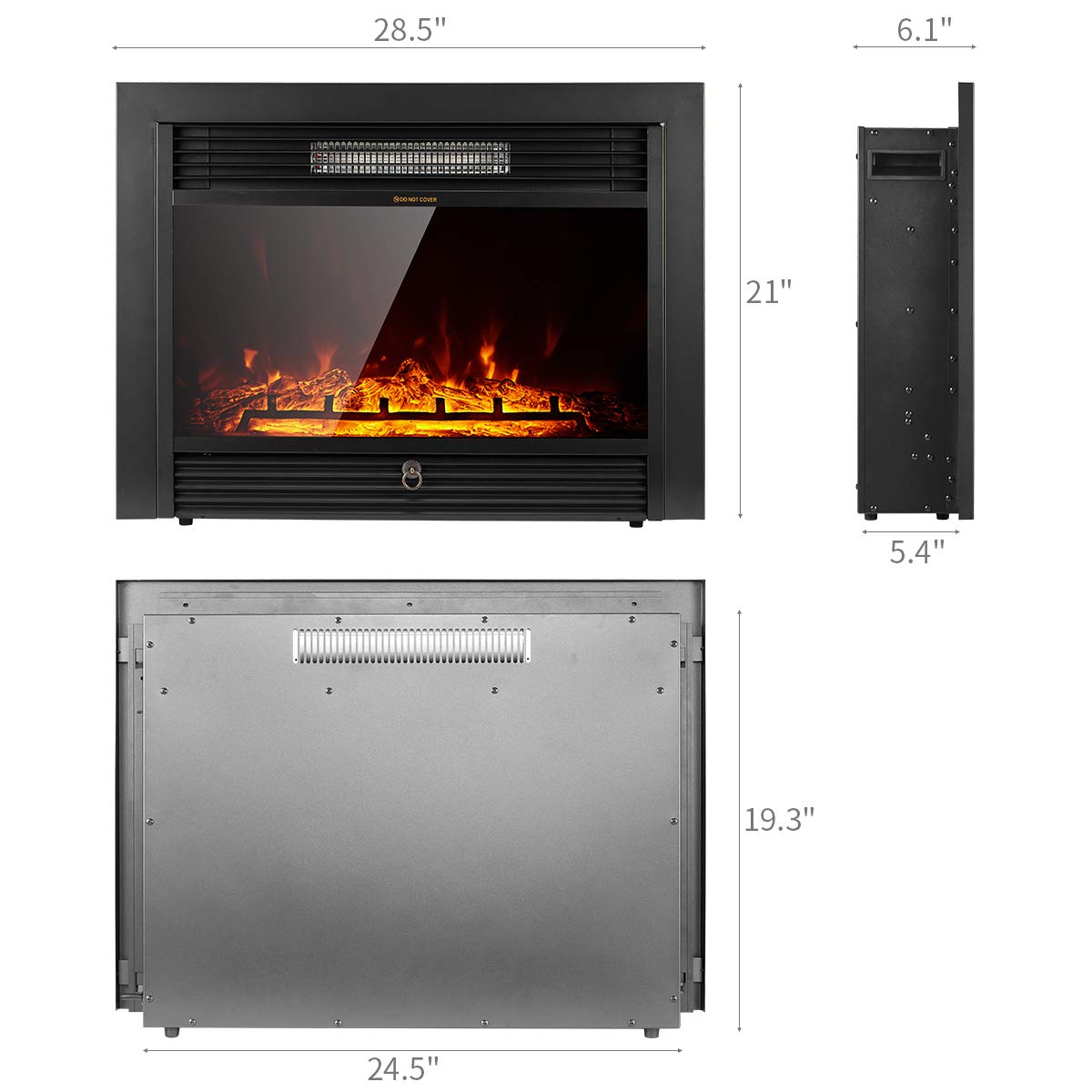 YODOLLA 28.5" Electric Fireplace Insert, Wall Recessed/Mounted, Freestanding Fireplace with Remote Control, 3 Color Adjustable Flames, 2 Modes Heat, 8 H Timer, 5 Brightness Settings, 750/1500W Heater YODOLLA