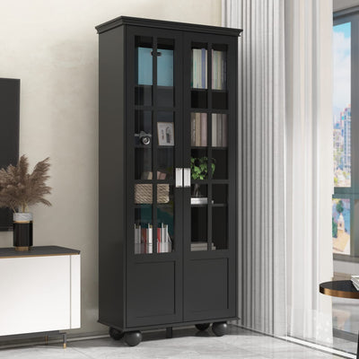 ECACAD 5-Tier Black Bookcase with Acrylic Doors for Versatile Storage and Display