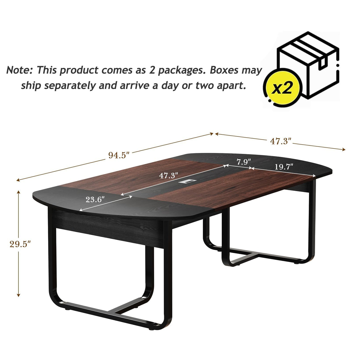 MaverickFurni 8FT Conference Table, Walnut and Black Conference Room Table Curved for Office with Rectangle Grommet, Modern Meeting Table for Office MaverickFurni