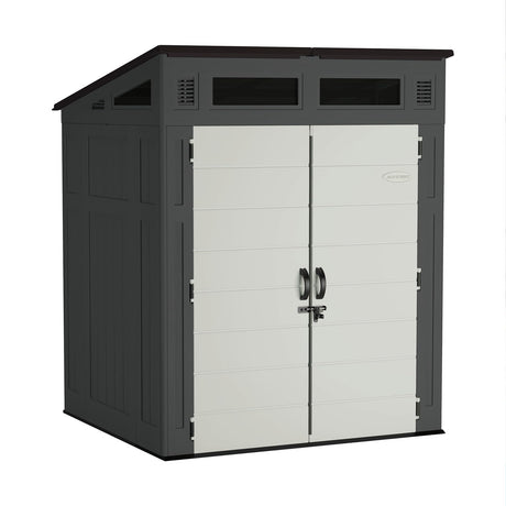 Suncast 6' x 5' Modernist Storage Shed for Yard Storage, All-Weather Outdoor Storage Shed with 2 Lockable Doors and Windows, Peppercorn Suncast