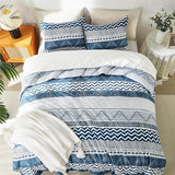 BOLINLIVING Twin Comforter Set Kids, Boho Stripe Comforter Set Twin Size, Twin Bed in a Bag Soft Bohomian Bedding Lightweight Breathable for All Seasons (Blue 66×90 inch) BOLINLIVING