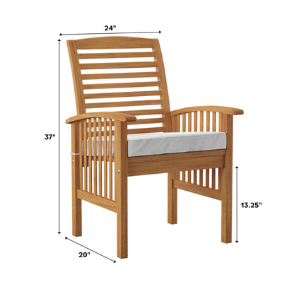 Walker Edison Rendezvous Modern 2 Piece Solid Acacia Wood Slat Back Outdoor Dining Chairs, Set of 2, Brown - WoodArtSupply