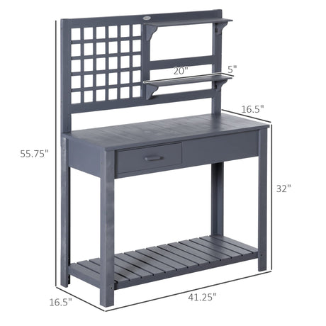 Outsunny Potting Bench Table, Garden Work Bench, Outdoor Wooden Workstation with Tiers of Shelves and Drawer for Patio, Courtyards, Balcony, Grey Outsunny