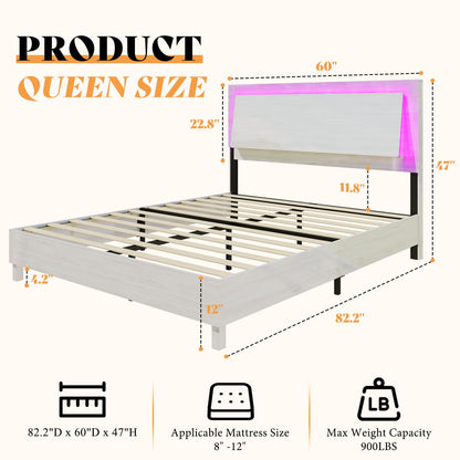 AMERLIFE High Gloss Queen Platform Bed Frame with Smart RGBW LED Lights and Ergonomic Floating Headboard - WoodArtSupply