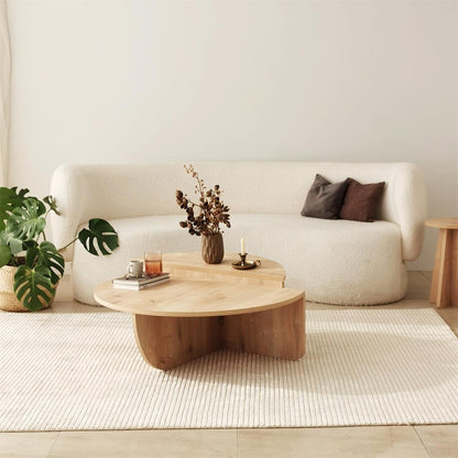 FAWdecor Modern Wooden Round Coffee Table,Chipboard Wood Center Table,Unique Nesting Coffee Tables,Mid Century Aesthetic Low Coffee Table (Oak) - WoodArtSupply