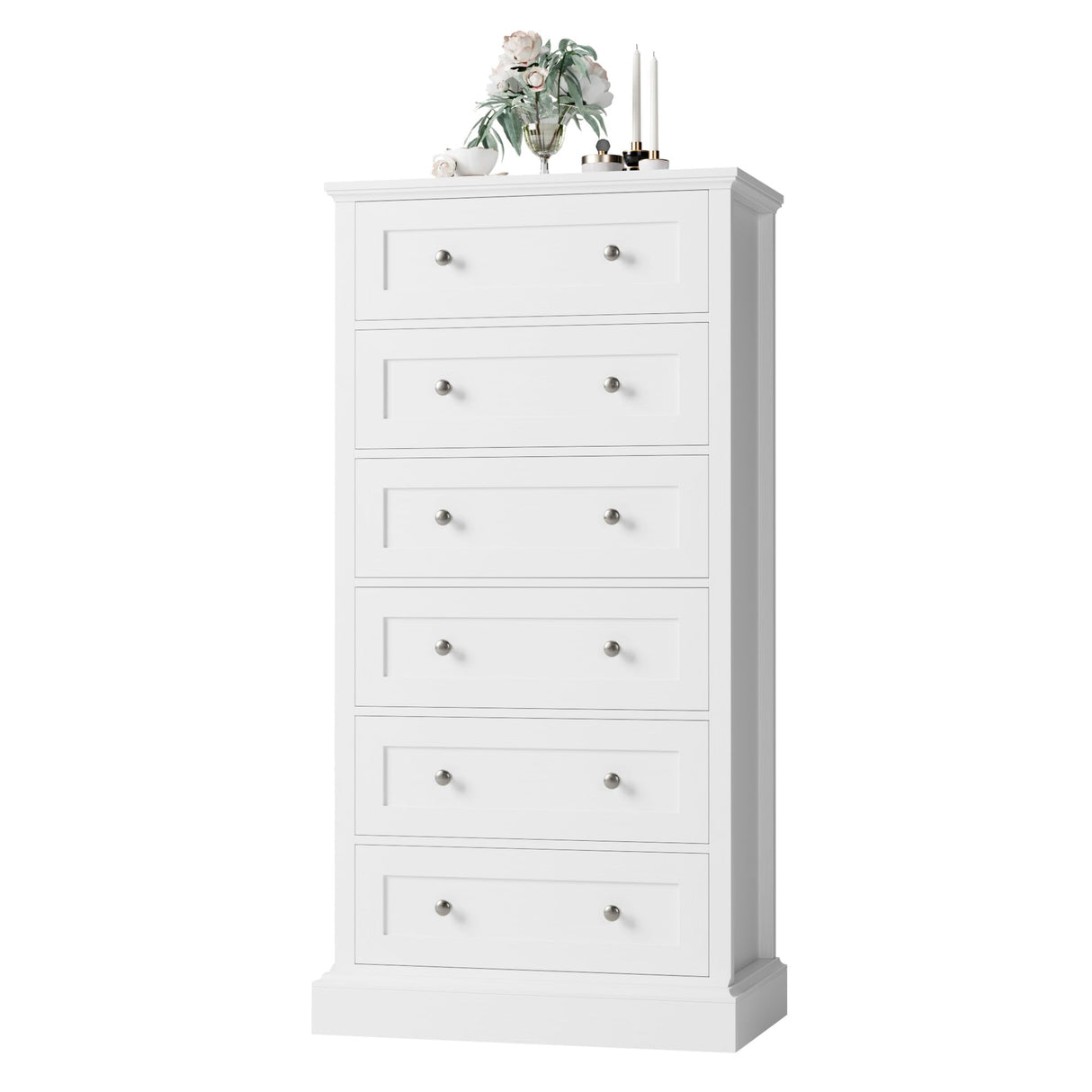 FACBOTALL 6 Drawer Dresser, 56" Tall White Dresser with Mental Double Handles, Chest of Drawers Cabinet for Hallway Living Room FACBOTALL