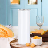 YOUKE OLA 16 Pack Sublimation Tumblers Flat Edge Blanks Skinny Straight Bulk 20 oz, Stainless Steel Double Wall Insulated Sublimation with Straw & Lids for Heat Transfer, White YOUKE OLA