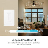 Kasa Smart Ceiling Fan Control & Dimmer Switch | Adjustable 4-Speed Fan & Brightness Control | Works w/Apple HomeKit, Alexa & Google Home | 2.4G Wi-Fi Only, Single Pole, Neutral Wire Required | KS240 Kasa Smart