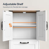 HOOBRO Farmhouse Wall Mounted Cabinet with Adjustable Shelf, Medicine Cabinet with Flip-Down Door, Over The Toilet Bathroom Organizer, for Small Bathroom, Kitchen, White and Walnut HOOBRO