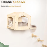 COOLEX Cat Shelves with 3 Steps Scratching Post and Hammock Bed - Wall Mounted Climbing Condo for Indoor Cats (Wood) COOLEX