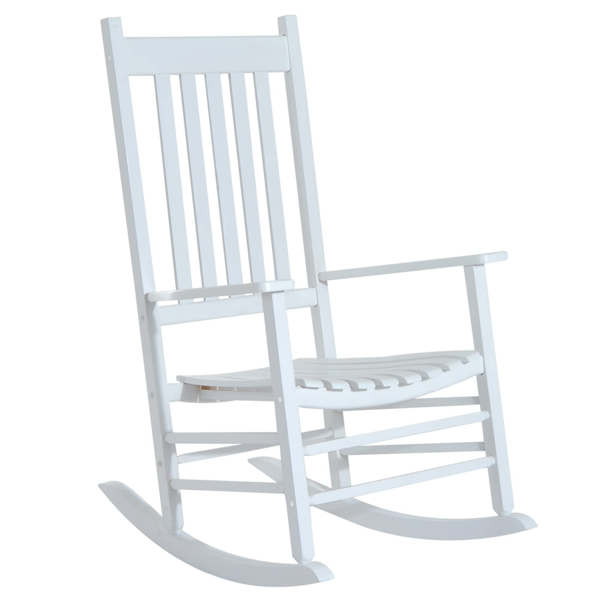 Outsunny Outdoor Rocking Chair, Wooden Rocking Patio Chairs with Rustic High Back, Slatted Seat and Backrest for Indoor, Backyard, Garden, White Outsunny