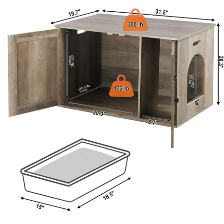 Timberer Cat Litter Box Enclosure, Litter Box Furniture Hidden with Removable Divider, Wooden Cat Washroom Furniture, Indoor Cat House, Greige Timberer