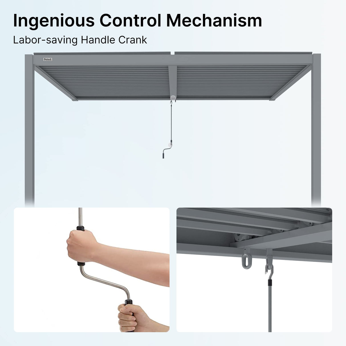 PATISOL Louvered Pergola Against The Wall Outdoor Patio 13'x10' Full Aluminum Pergola Wall Mounted Attached Adjustable Roof Hardtop Rainproof Gazebo for Deck Garden Yard Beach (Grey) Patisol