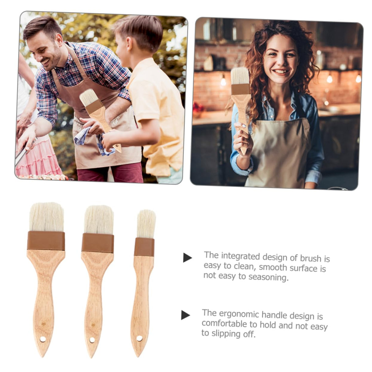 LIOOBO 3pcs Spreading Oil Brush Cooking Brush Basting Brush Wood Bristle Brush Household Oil Brush Pastry Brush for Baking Grill Brush Bbq Brush Bristle Hair Paint Brush To Bake LIOOBO