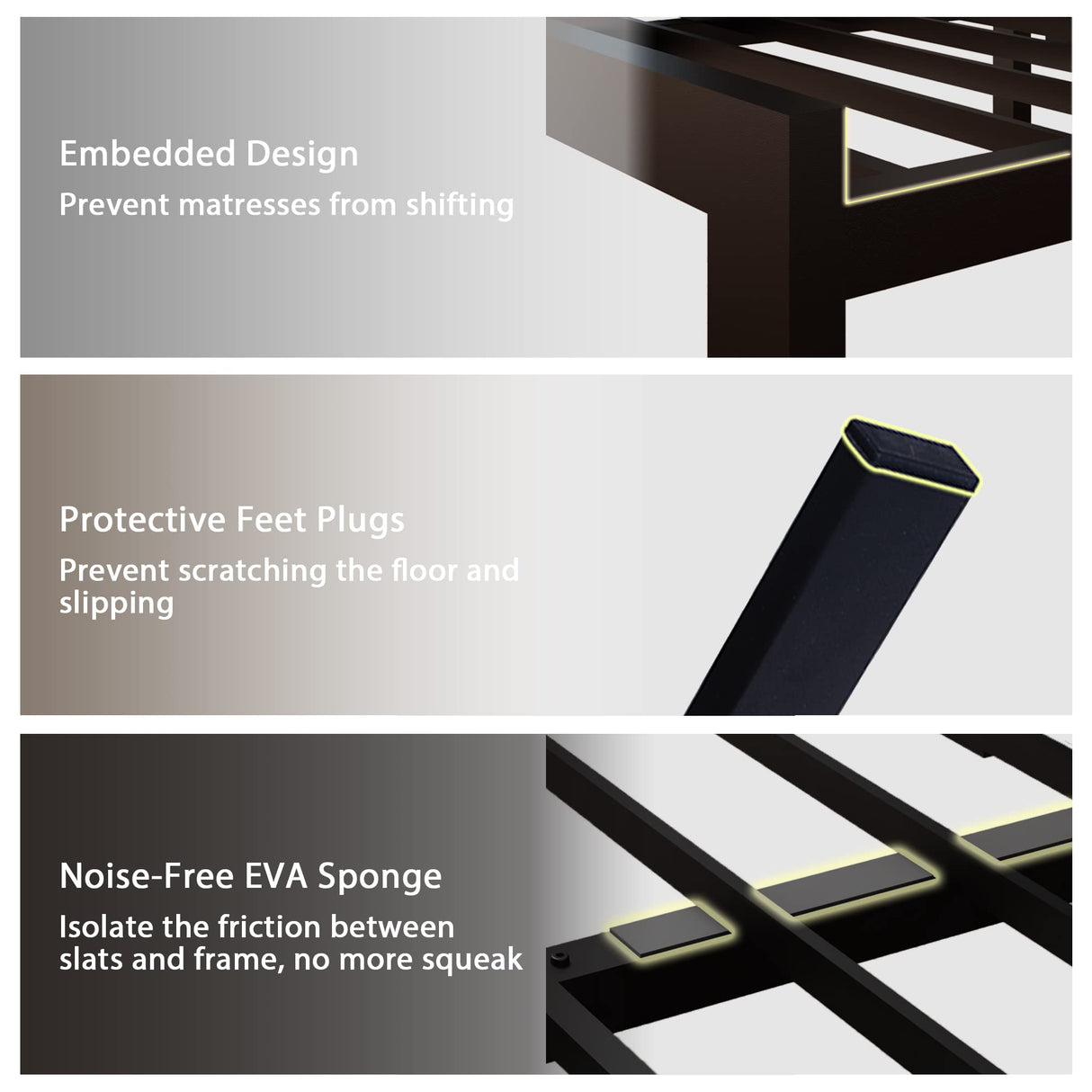 Feonase Full Size Metal Bed Frame with Faux Leather Button Tufted Headboard, Heavy-Duty Platform Bed Frame with 12" Storage, Steel Slats Support, No Box Spring Needed, Noise Free, Black Feonase