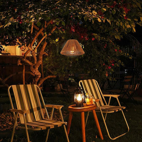 Battery Operated Pendant Light Outdoor Chandelier for Gazebo Hanging Lamp with LED Bulbs Rattan Shade Lantern for Porch Patio Backyard Bedroom Kitchen Decor Powered by 4*AA Batteries EcoGehen