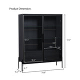 THINK 30 51.2'' Tall Lighted Display Cabinet with Tempered Glass Door, Adjustable Glass Shelves, Metal Legs, LED Modern Minimalist Curio Cabinet for Living Room, Office, Study, Black THINK 30