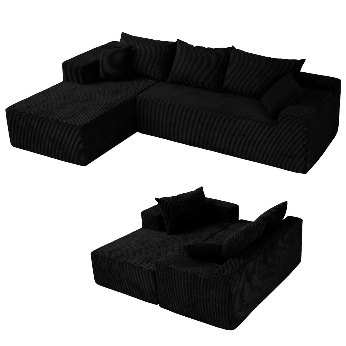 Black Sectional Couches for Living Room, Boneless Couch with L-Shape Chaise, Modular Sofa in Box with Deep Seat, No Assembly Required SIMTONAL