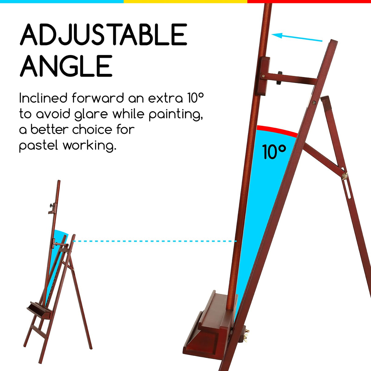 MEEDEN Walnut Large Painters Easel Adjustable Solid Beech Wood Artist Easel, Studio Easel for Adults with Brush Holder, Holds Canvas up to 48" MEEDEN