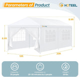 HOTEEL 10'x20' Outdoor White Waterproof Gazebo Canopy Party Tent with 4 Removable Sidewalls Windows Carpas para Patio for Weddings Events Beach BBQ Parties Hoteel