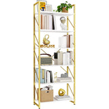YITAHOME Tall Bookshelf 6 Tier Bookcase, Modern Gold Book Shelf, Open Display Storage Rack Shelves for Living Room/Bedroom/Home/Office/Kitchen, Holder Organizer for Books/Movies, White & Gold YITAHOME