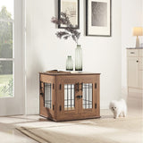 beeNbkks Furniture Style Dog Crate End Table, Double Doors Wooden Wire Dog Kennel with Pet Bed, Decorative Pet Crate Dog House Indoor Medium Large beeNbkks