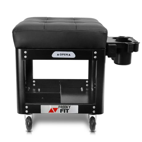 FreekyFit Rolling Creeper Garage/Shop Seat for Men, Padded Mechanics Stool with Tool Tray Storage for Garage, Rolling Workshop Stool with Wheels, Auto Creeper Seat, 330 LBS Capacity, Heavy Duty, Black FreekyFit
