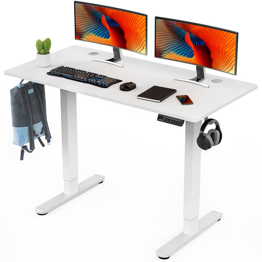 Sweetcrispy Electric Standing Desk, 48 x 24in Adjustable Height Electric Stand up Desk Standing Computer Desk Home Office Desk Ergonomic Workstation with 3 Memory Controller, White