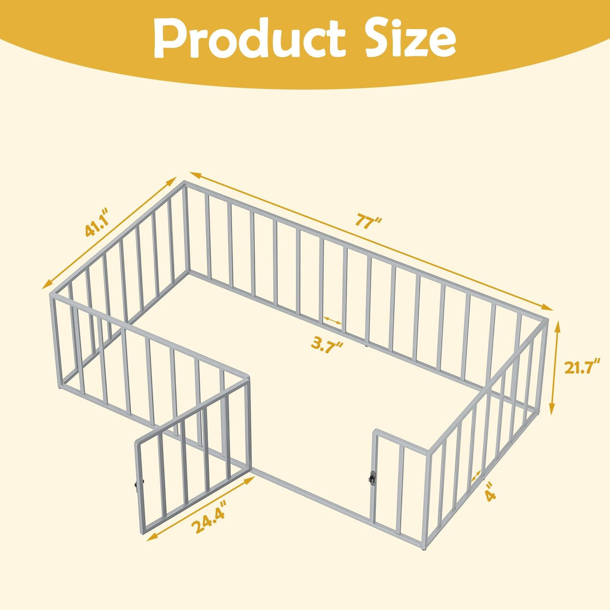 MODCART Twin Size Floor Bed Frame, Metal Montessori Platform Bed with Safety Guardrails Fence 77×41×21 Easy Assembly for Bedroom Playroom MODCART