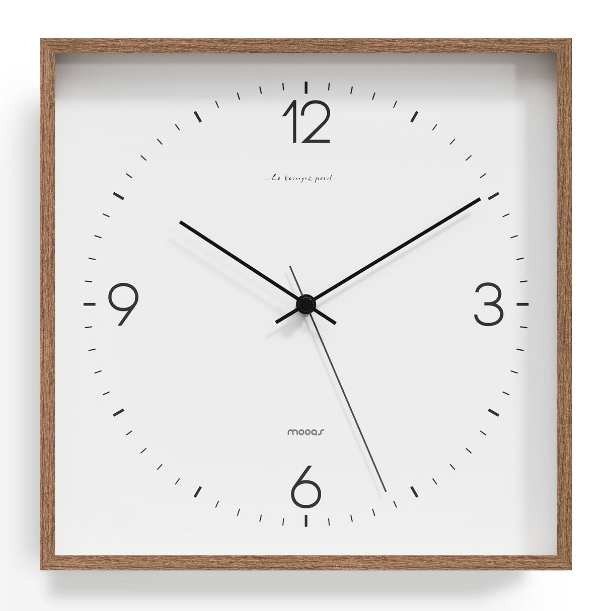 mooas Wooden Frame Flatwood Wall Clock,12" Wood Wall Clock Non-Ticking Sweep Movement Decorative Wall Clock Battery Operated Wall Clock for Home Living Room Kitchen Bedroom Office School(Dark Brown) mooas