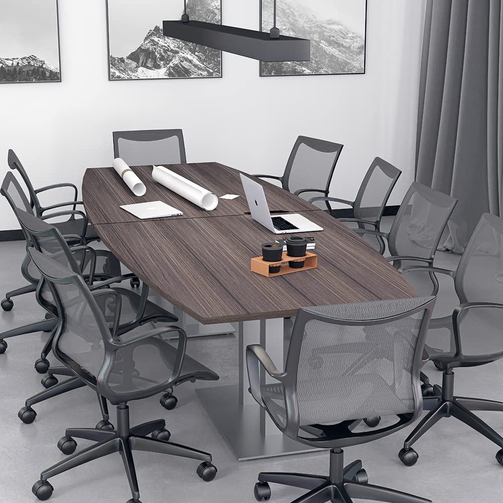 SKUTCHI DESIGNS INC. 10 Person Modular Conference Table with Metal Bases | Boat Shaped | Harmony Series | 10' | Black Cypress - WoodArtSupply