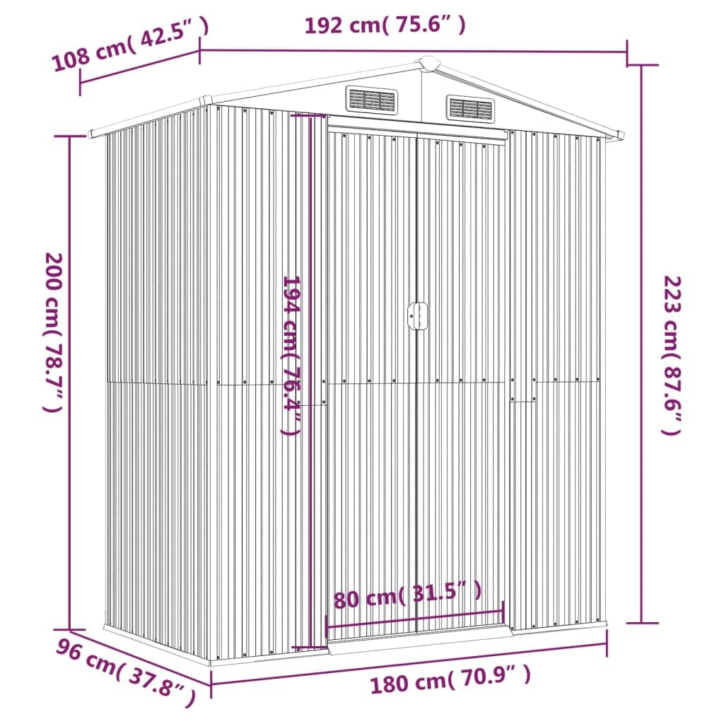 vidaXL Galvanized Steel Garden Shed - Durable Outdoor Storage for Garden Tools and Equipment - Easy Access Gate in Green 75.6"x42.5"x87.8" vidaXL