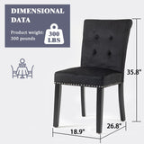 VDAOQVG Upholstered Velvet Dining Room Chairs Set of 2 for Dining Room, Set of 2 Kitchen Chairs with Gold Nailhead and Metal Ring Upholstery, Solid Wood Dining Chairs Set of 2 for Restaurant (Black) VDAOQVG