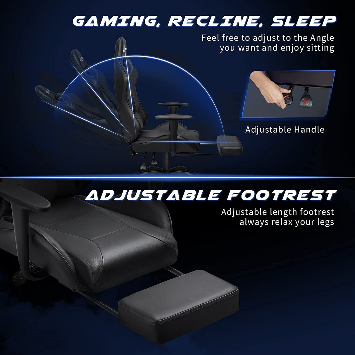 Homall Gaming Chair Massage Computer Office Chair Ergonomic Desk Chair with Footrest Racing Executive Swivel Chair Adjustable Rolling Task Chair (Black) Homall