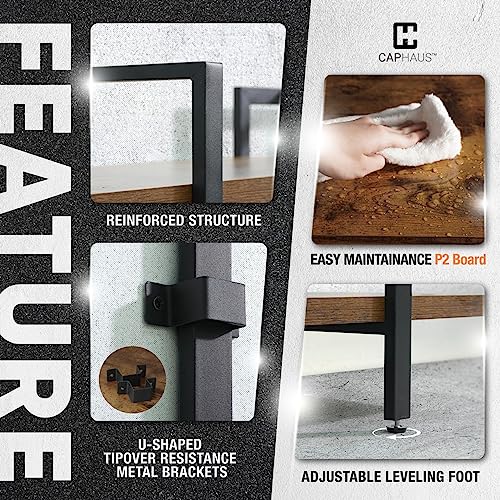 CAPHAUS Vintage Industrial 6-Tier Bookshelf in Rustic Oak – 86" High Open Display Unit with Durable Metal and Wood Design CAPHAUS