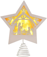 GHOSTMAGIC Christmas Tree Topper Star Nativity 7.87 x 9.25 inches Wooden Xmas Tree Top Star with 3 Modes LED Light Treetop Decoration for Christmas Bar Shop Office Home Decor (White) GHOSTMAGIC