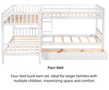 Merax Kids L-Shaped Bunk Bed Twin Over Twin with Drawers, Wood Low Floor Bunkbed Featuring Stairs Guardrail for Boys, Girls, Toddlers, No Box Spring Required, White Merax