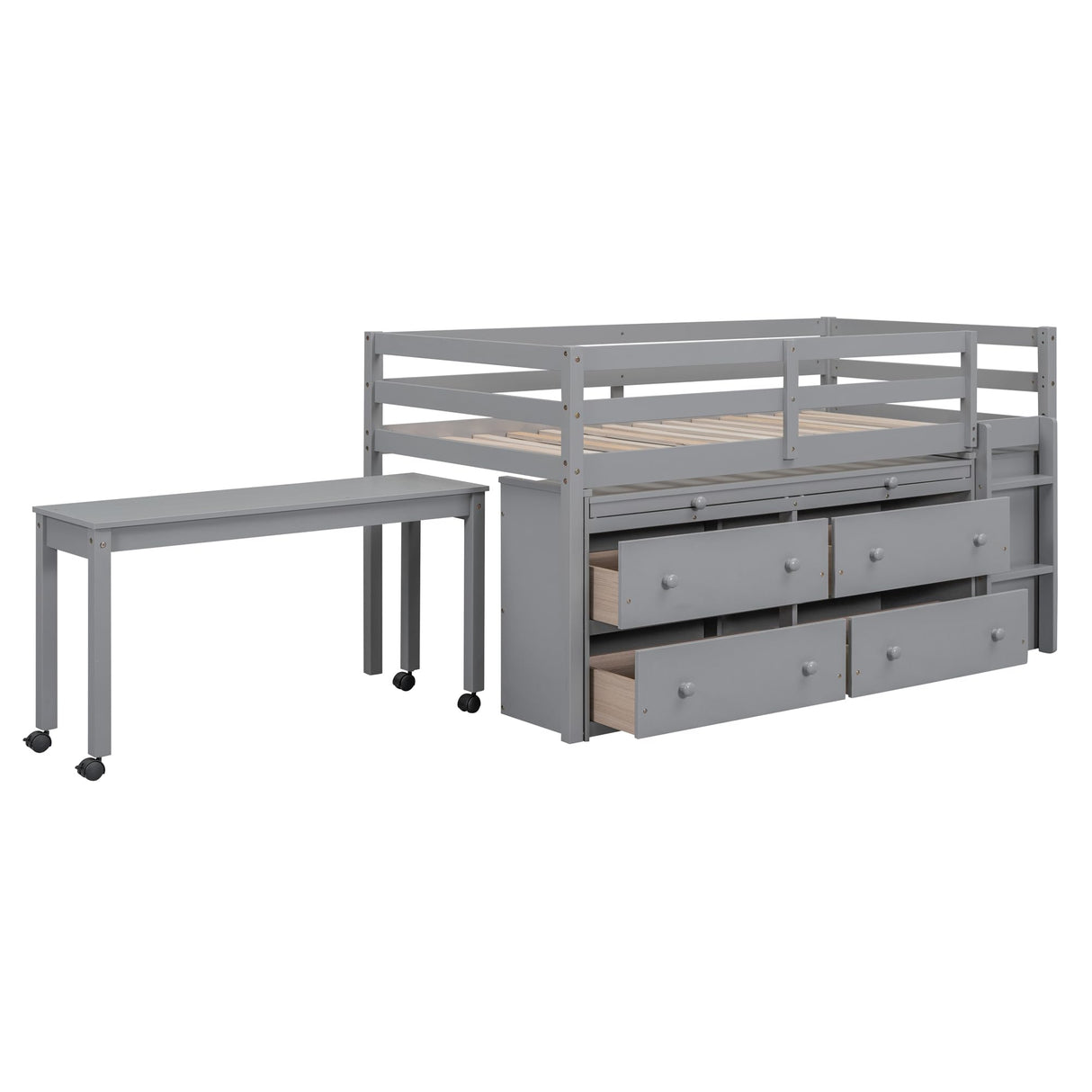 Kids Twin Low Loft Bed with Portable Desk and Storage Drawers in Gray by Harper & Bright Designs Harper & Bright Designs