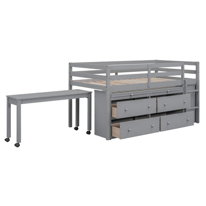 Kids Twin Low Loft Bed with Portable Desk and Storage Drawers in Gray by Harper & Bright Designs - WoodArtSupply