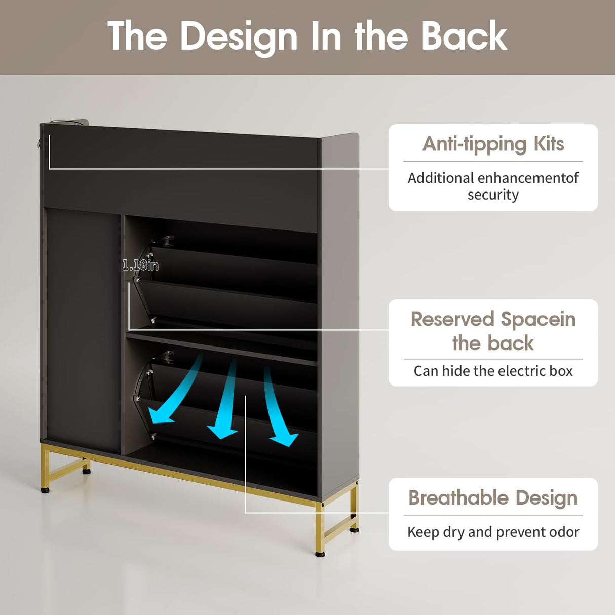 Shoe Storage with 2 Flip Drawers & Side Cabinet Freestanding Organizer with LED Light and Charging Station Narrow Shoe Rack with Metal Legs & Adjustable Shelf for Entryway,Hallway,Living Room,Black Maupvit