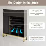 Shoe Storage with 2 Flip Drawers & Side Cabinet Freestanding Organizer with LED Light and Charging Station Narrow Shoe Rack with Metal Legs & Adjustable Shelf for Entryway,Hallway,Living Room,Black Maupvit