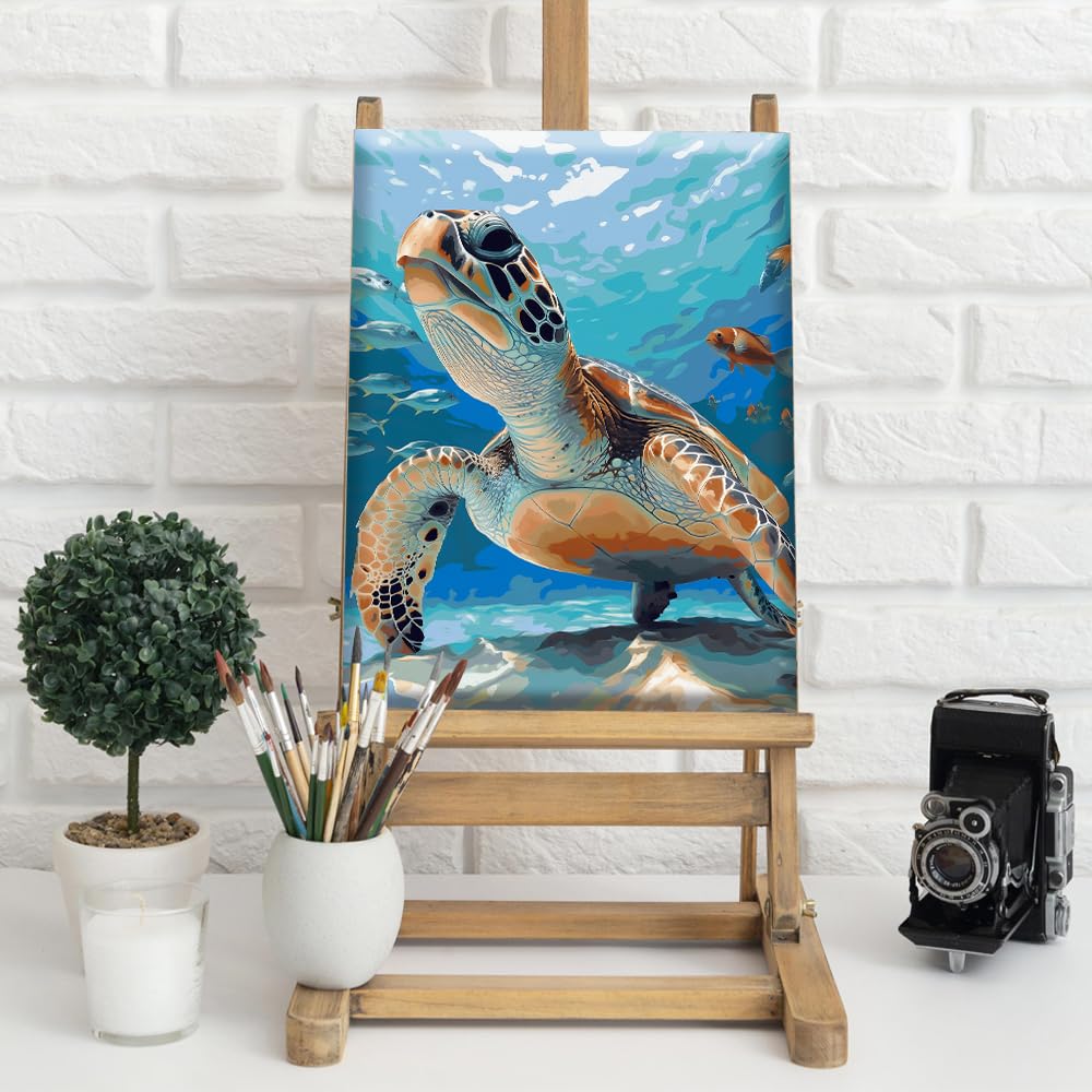 Natuyalo Paint by Numbers Kit for Adults Framed - Sea Turtle Paint by Number on Canvas with Frame, Animals DIY Acrylic Painting by Number Ideal Gift Home Wall Decor (12x16 Inch) Natuyalo