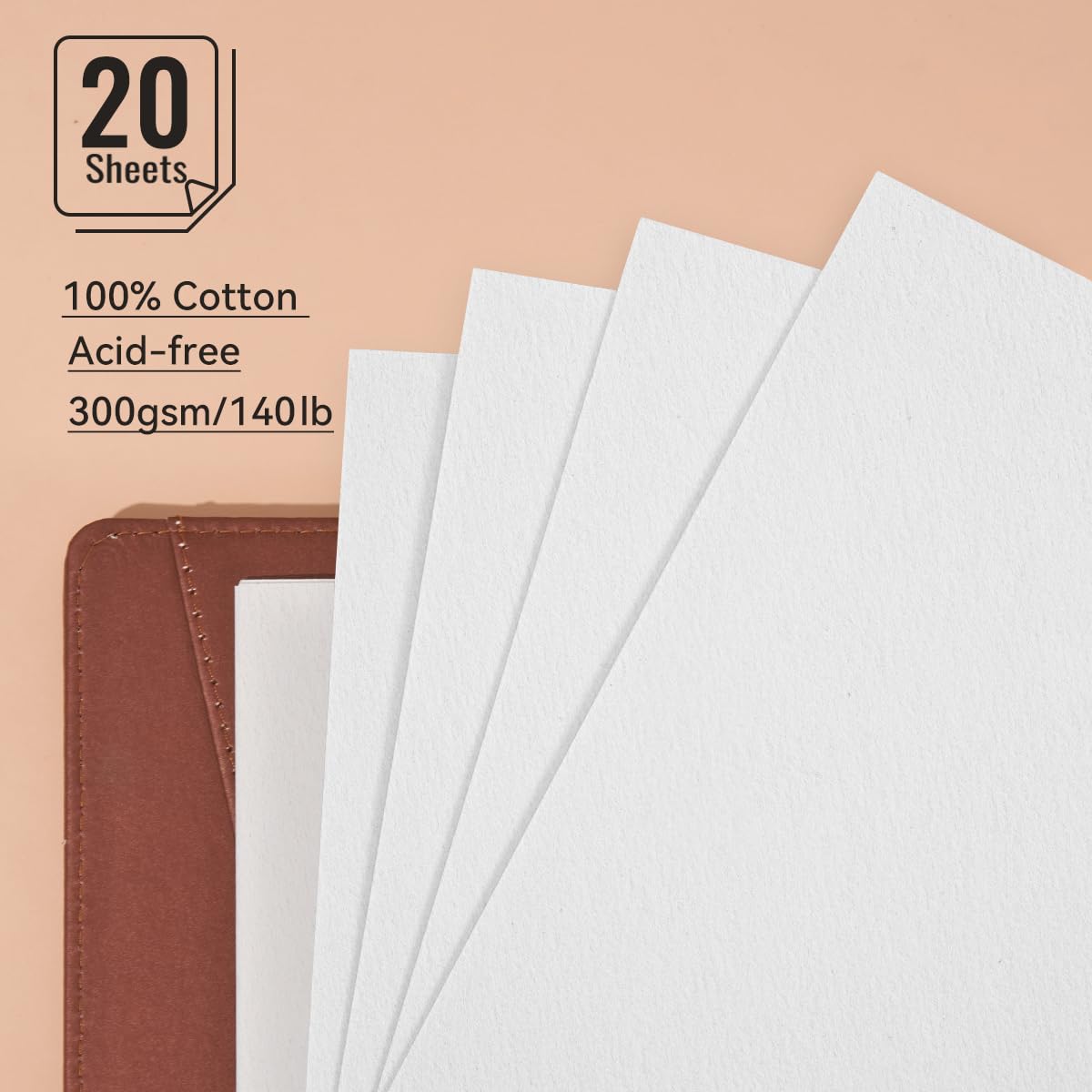 Lightwish Watercolor Sketchbook,100% Cotton Acid Free Watercolor Paper,300gsm/140lb Cold Press Watercolor Journal for Artists,Adults,Students,20 Sheets,9.25 * 6.3 Inches(Leather Brown) LIGHTWISH