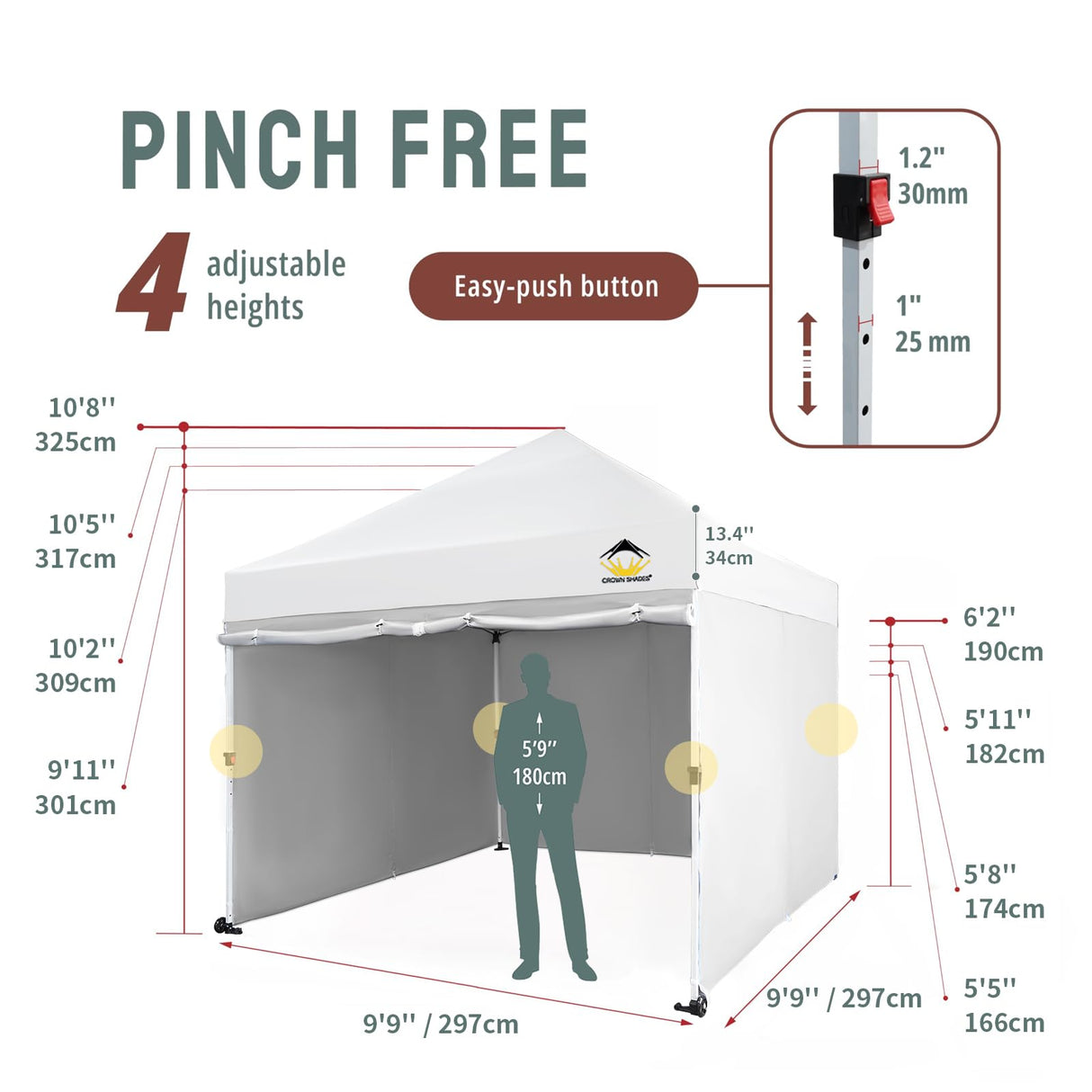 CROWN SHADES 10x10 Pop Up Canopy Tent Instant Commercial 1-Person Setup Patended Centerlock with 400D Silver Coated Fabric, 4 Sidewalls, 4" Wheels, 4 Upgraded Weights, Sto'N Go Bag, White CROWN SHADES