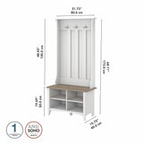 Bush Furniture Salinas Hall Tree Entryway Small Bench with Adjustable Shelves | Coat Rack with 3 Hanging Hooks and Shoe Storage, Pure White and Shiplap Gray Bush Business Furniture