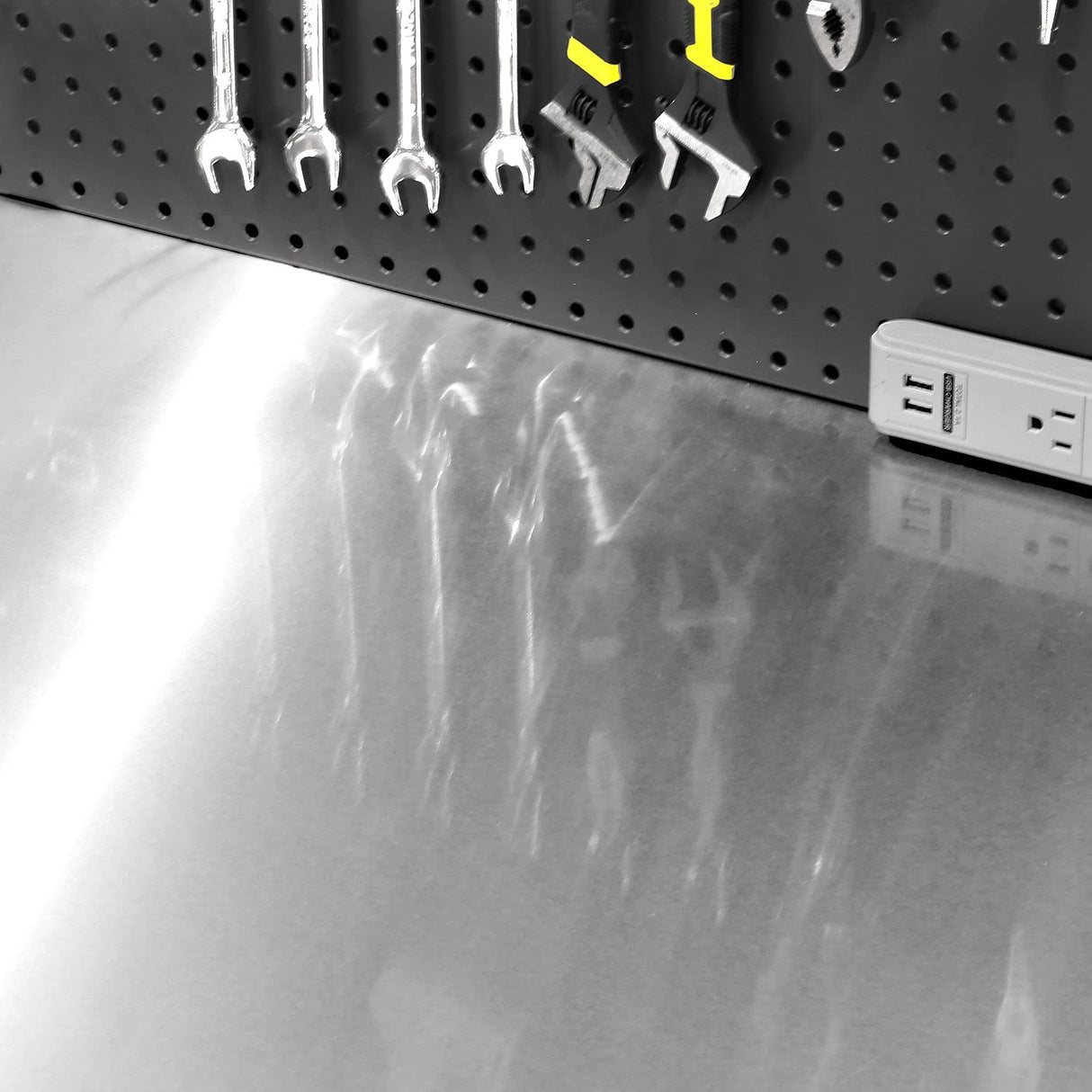 Seville Classics UltraHD Heavy Duty Commercial Lighted Workcenter w/Pegboard, 500 lbs. Weight Capacity for Garage, Warehouse, Workshop, Stainless Steel Top, Graphite, 48" W x 24" D x 65.5" H Seville Classics